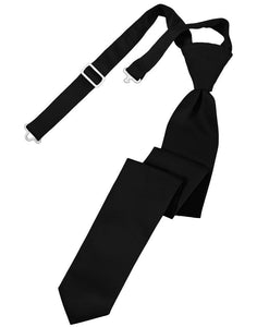 Cardi Pre-Tied Black Luxury Satin Skinny Necktie