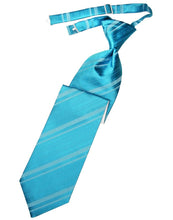 Cardi Pre-Tied Turquoise Striped Satin Necktie