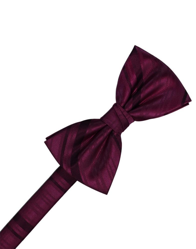 Wine Striped Satin Bow Tie