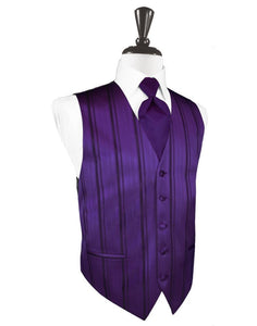 Purple Striped Satin Tuxedo Vest