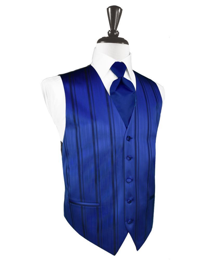 Royal Blue Striped Satin Tuxedo Vest