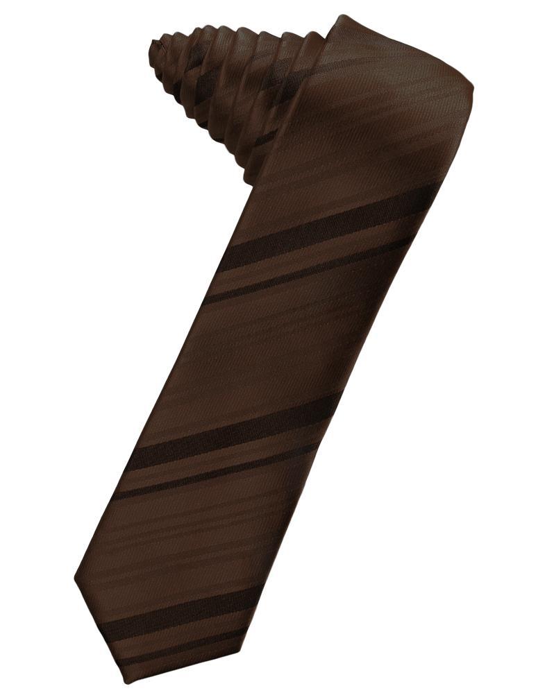 Chocolate Striped Satin Skinny Necktie