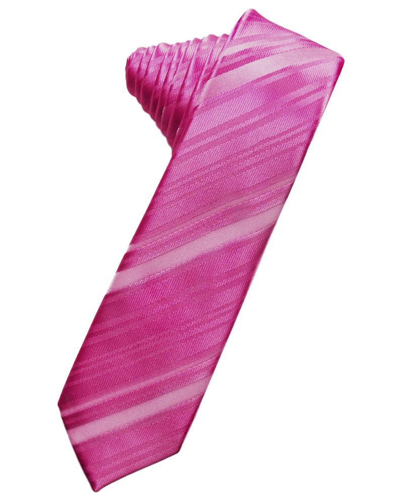 Fuchsia Striped Satin Skinny Necktie