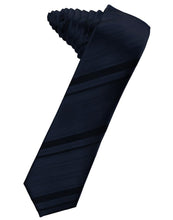 Midnight Blue Striped Satin Skinny Necktie