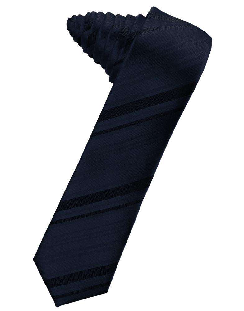 Midnight Blue Striped Satin Skinny Necktie