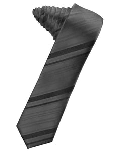 Pewter Striped Satin Skinny Necktie