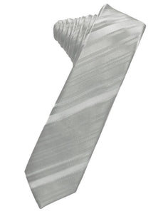 Platinum Striped Satin Skinny Necktie