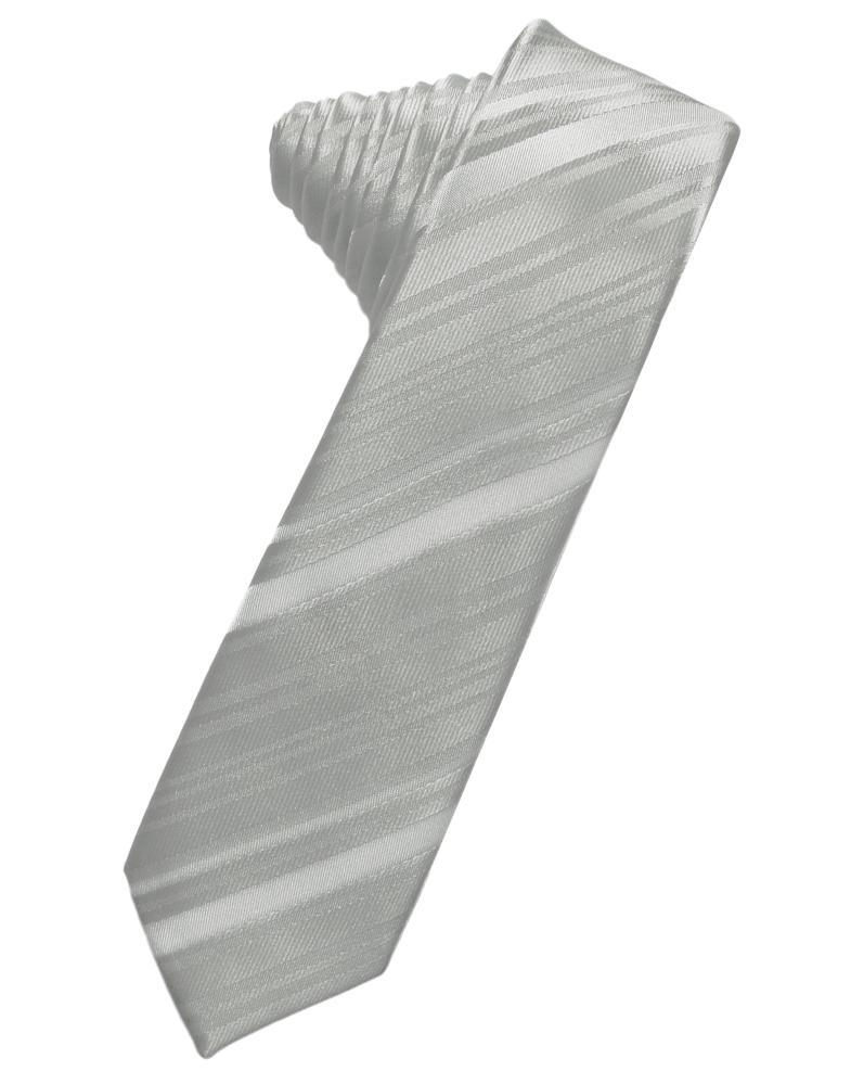 Platinum Striped Satin Skinny Necktie
