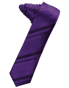 Purple Striped Satin Skinny Necktie
