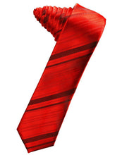 Scarlet Striped Satin Skinny Necktie