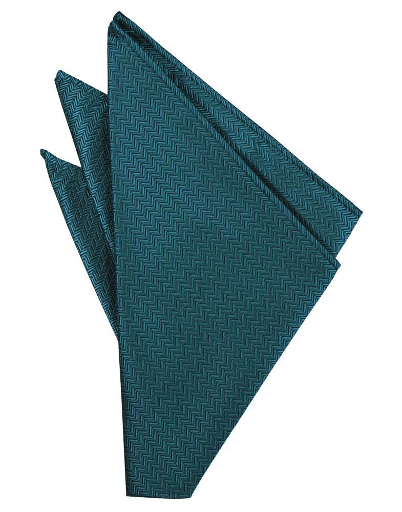 Cardi Teal Herringbone Pocket Square