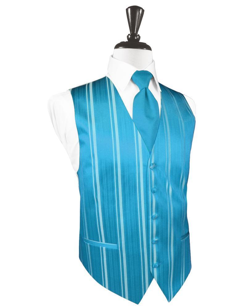Turquoise Striped Satin Tuxedo Vest