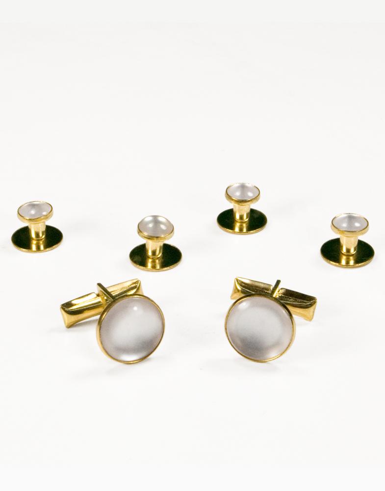 Classic Collection Basic White with Gold Trim Studs and Cufflinks Set