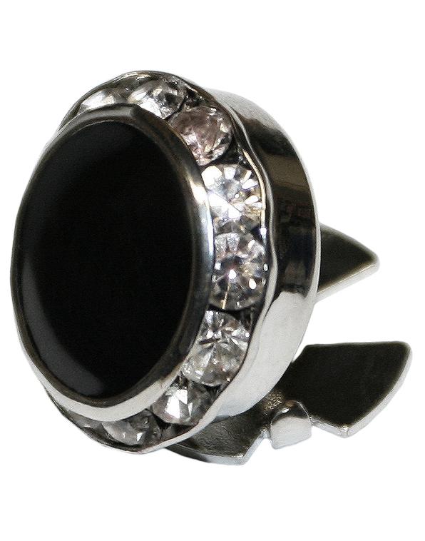 Classic Collection Black Enamel & Rhinestones with Silver Trim Button Cover