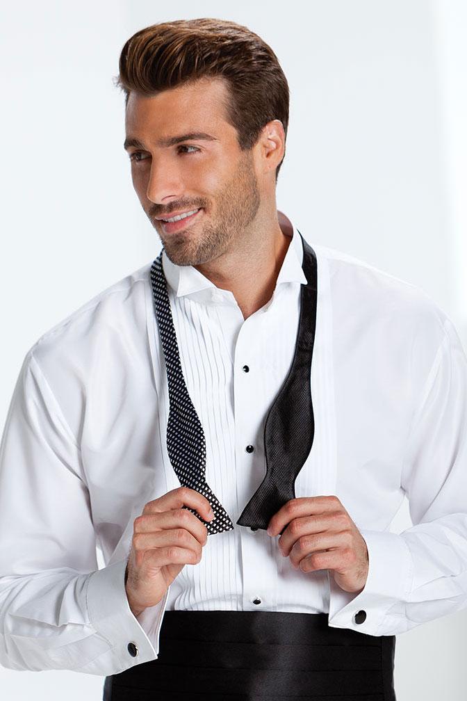 Classic Collection "Dante" White Pleated Wingtip Tuxedo Shirt