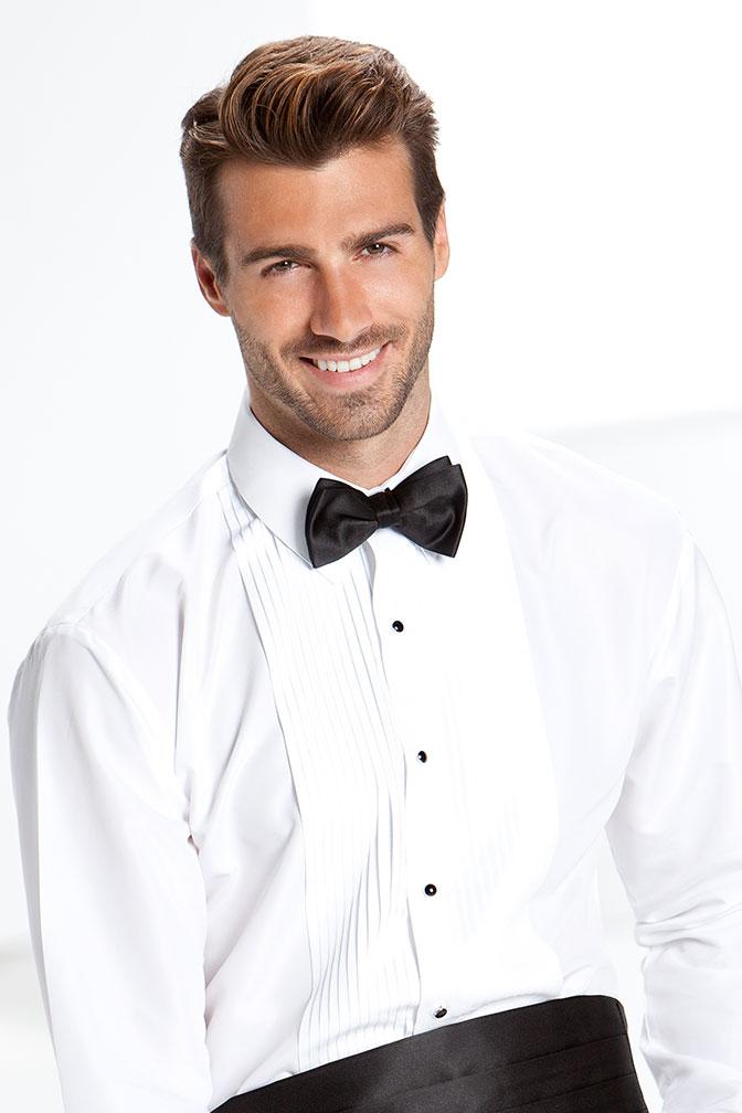 Classic Collection "Gino" White Pleated Laydown Tuxedo Shirt