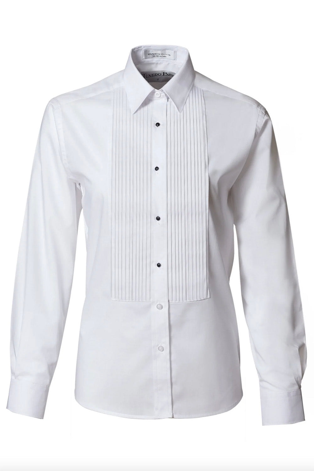 Classic Collection "Karen" Women's White Pleated Laydown Tuxedo Shirt