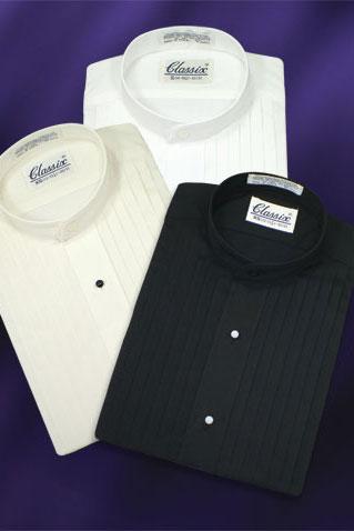 Classic Collection "Manny" Black Pleated Mandarin Tuxedo Shirt