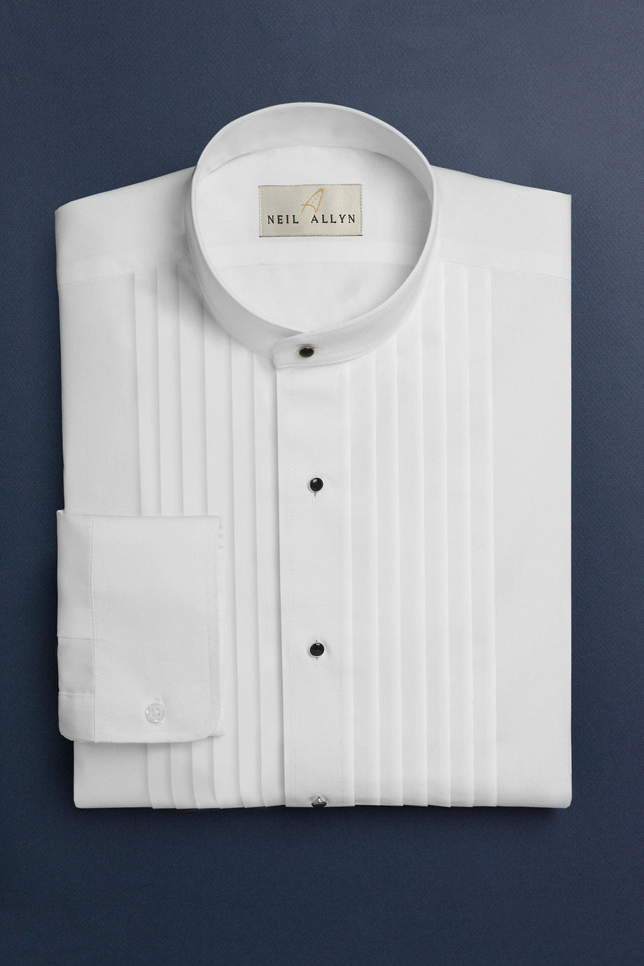 Classic Collection "Manny" White Pleated Mandarin Tuxedo Shirt