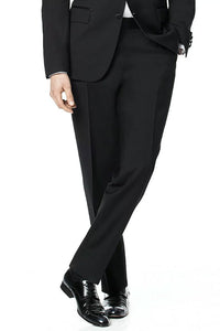 Classic Collection "Sebastian" Black Wool Plain Front Tuxedo Pants