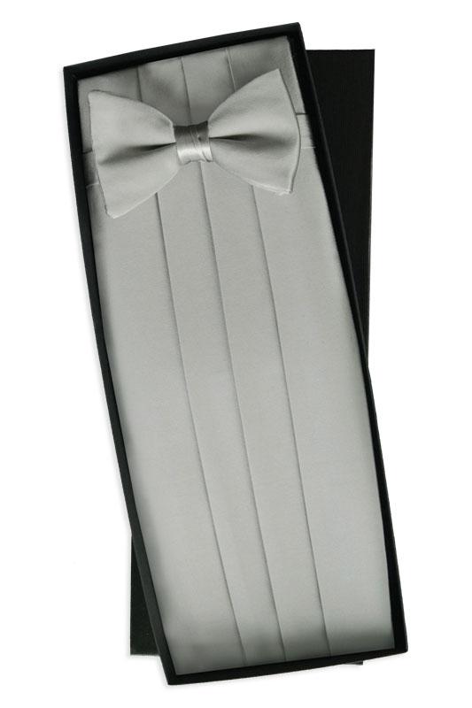 Classic Collection Silver Silk Cummerbund & Bow Tie Set