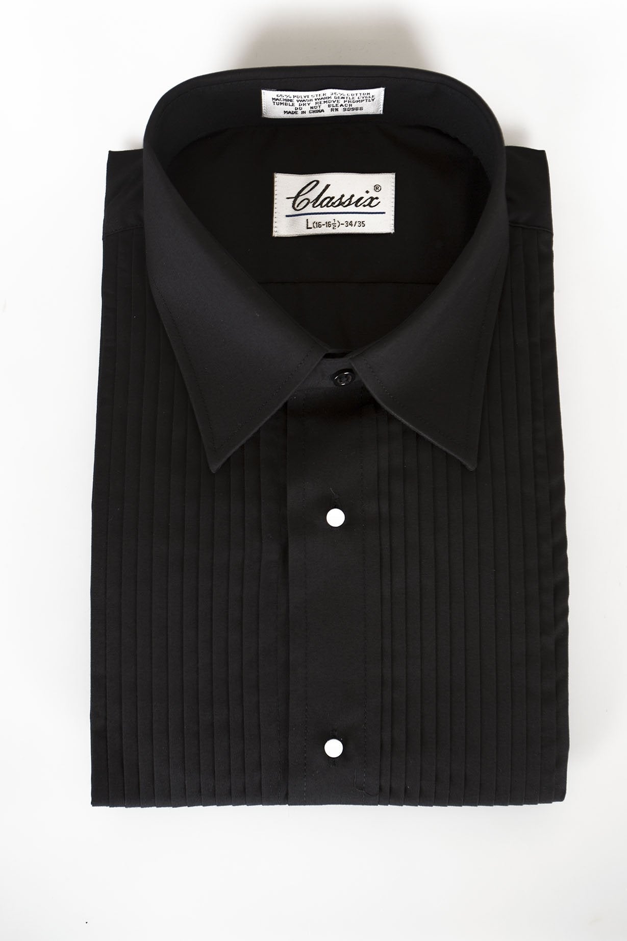 Classic Collection Simon Black Pleated Laydown Tuxedo Shirt 2XL 34-35 Classic Collection Simon Black Pleated Laydown Tuxedo Shirt 2XL 34-35