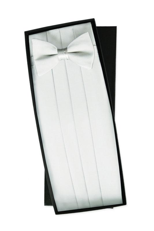 Classic Collection White Silk Cummerbund & Bow Tie Set