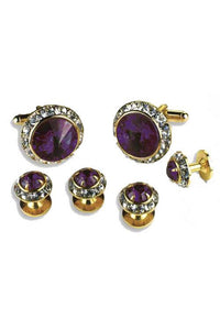 Classix Amethyst Crystal Rhinestones Border Studs and Cufflinks Set