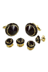 Classix Black Crystal Black Rhinestones Border Studs and Cufflinks Set