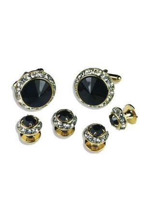 Classix Black Crystal Rhinestones Border Studs and Cufflinks Set