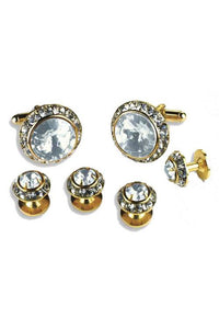 Classix Clear Crystal Rhinestones Border Studs and Cufflinks Set