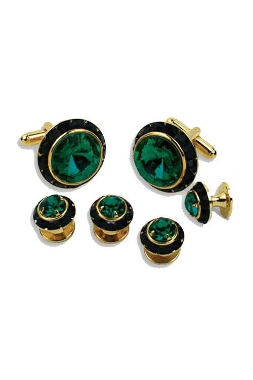 Classix Emerald Crystal Black Rhinestones Border Studs and Cufflinks Set