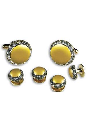 Classix Lemon Enamel Rhinestones Border Studs and Cufflinks Set