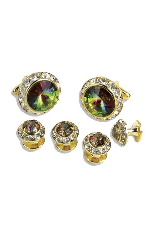 Classix Mardi Gras Crystal Rhinestones Border Studs and Cufflinks Set