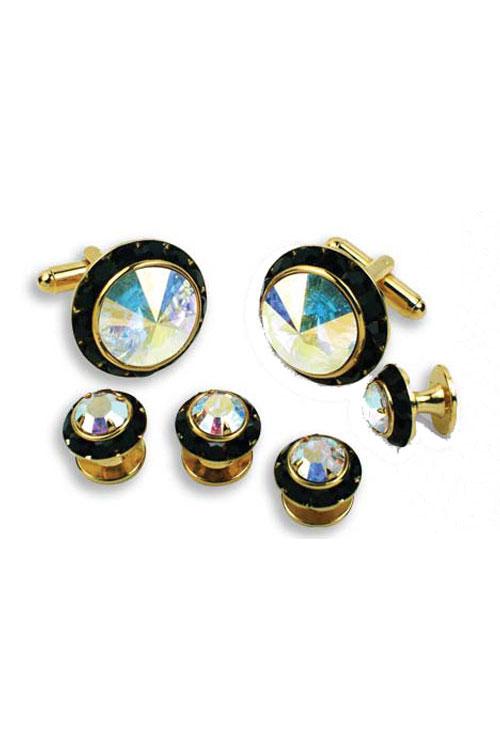 Classix Prism Crystal Black Rhinestones Border Studs and Cufflinks Set