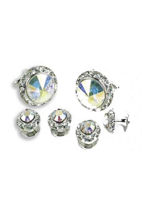 Classix Prism Crystal Rhinestones Border Studs and Cufflinks Set