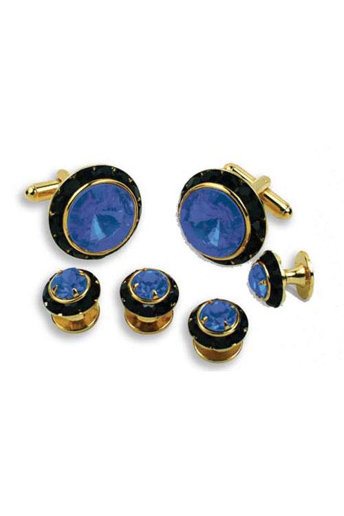 Classix Sapphire Crystal Black Rhinestones Border Studs and Cufflinks Set