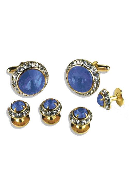 Classix Sapphire Crystal Rhinestones Border Studs and Cufflinks Set