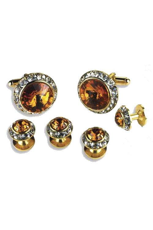 Classix Topaz Crystal Rhinestones Border Studs and Cufflinks Set