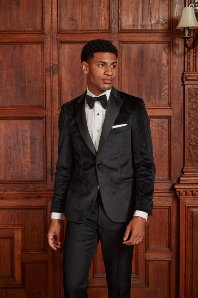 velvet dress jacket Men's Tuxedo by StudioSuits dark navy and a plush Venice Emerald Green Velvet Dinner