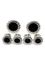 Cristoforo Cardi Black Onyx with Fluted Silver Trim Studs and Cufflinks Set
