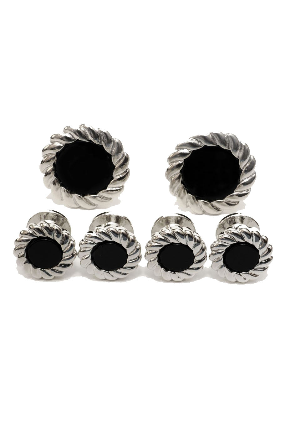 Cristoforo Cardi Black Onyx with Fluted Silver Trim Studs and Cufflinks Set