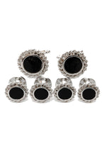 Cristoforo Cardi Black Onyx with Rope Silver Trim Studs and Cufflinks Set