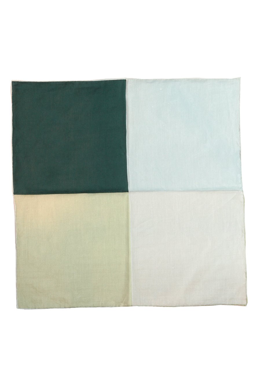 Cristoforo Cardi Green Silk & Cotton Blend Quad Pocket Square