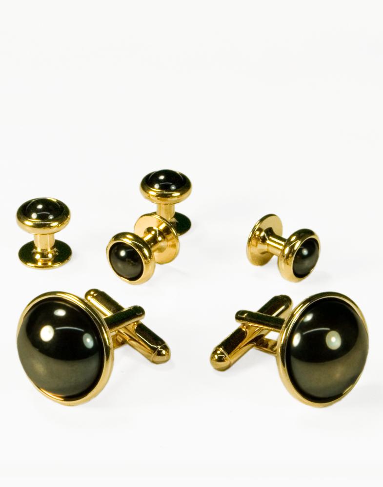 Cristoforo Cardi Hematite Dome with Gold Trim Studs and Cufflinks Set