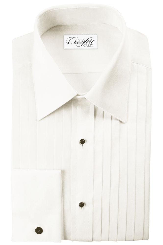 ivory dress shirt for wedding Men's Satin Convertible Cuff Regular Fit in With Tie And Pocket Square 18 36/37 / Ivory made of a 60% Cotton/ 40% Microfiber Blend Men's Classic White Dress Shirt
