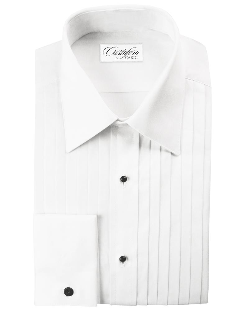 Cristoforo Cardi "Milan" White Pleated Laydown Tuxedo Shirt
