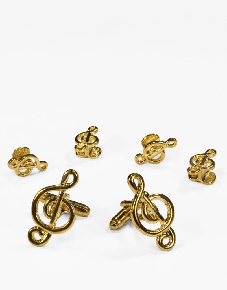 Cristoforo Cardi Musical G Clef Gold Studs and Cufflinks Set