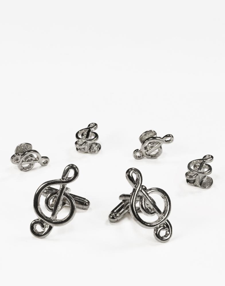 Cristoforo Cardi Musical G Clef Silver Studs and Cufflinks Set