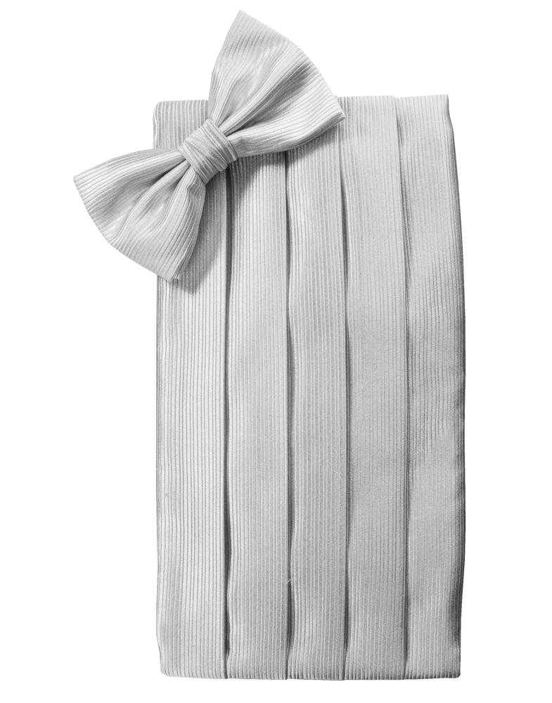 Cristoforo Cardi Silver Faille Silk Cummerbund & Bow Tie Set